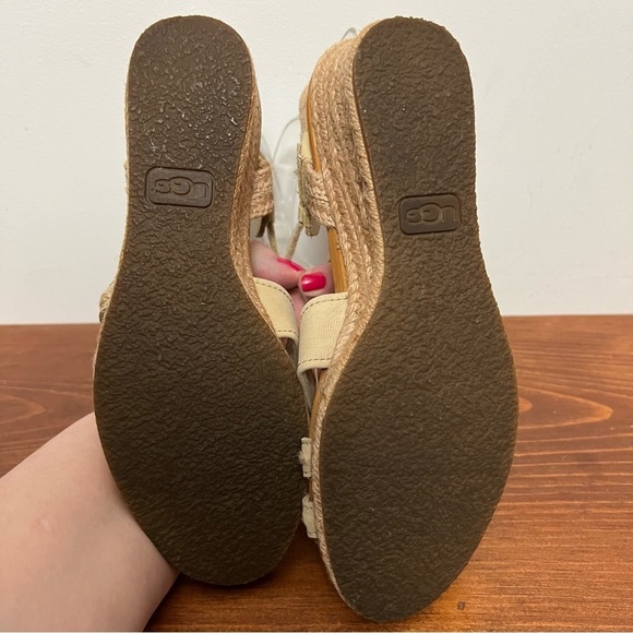 UGG Mairi Espadrille Wedge Buckle Strap Leather Sandal Neutral Boho Comfort 8.5 - Picture 12 of 14
